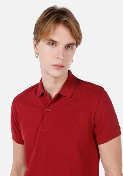 صورة من بولو الرقبة مستقيم رجالي أحمر كم قصير تي شيرت