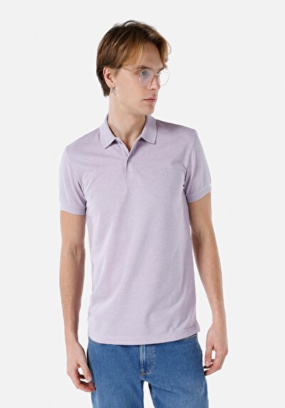 صورة من  بولو الرقبة مستقيم رجالي أرجواني كم قصير تي شيرت