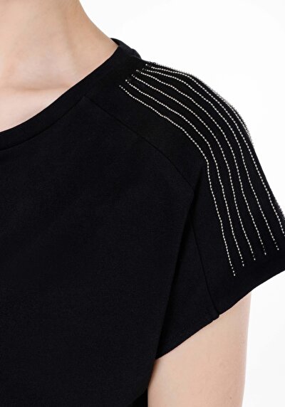 اعرض التفاصيل لـ عادي مقاس رقبة مستديرة نسائي أسود كم قصير تي شيرت