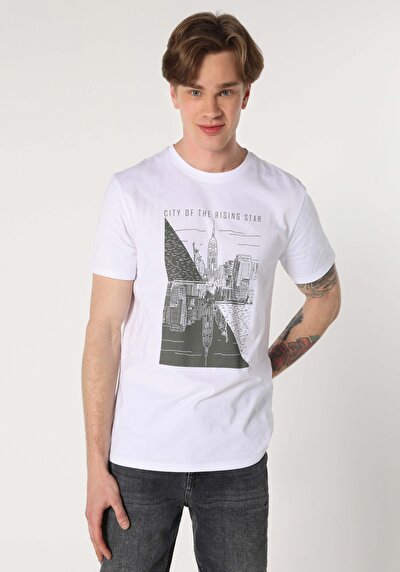 اعرض التفاصيل لـ أبيض للرجال تي شيرت بأكمام قصيرة