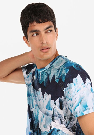 اعرض التفاصيل لـ عادي مقاس رقبة مستديرة رجالي أزرق كم قصير تي شيرت