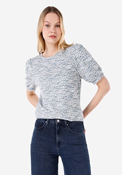 صورة من  عادي رقبة مستديرة تي شيرت نسائي متعدد الألوان بأكمام قصيرة