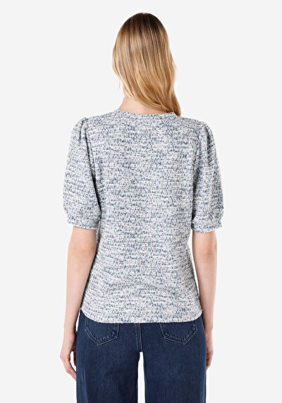 صورة من عادي رقبة مستديرة تي شيرت نسائي متعدد الألوان بأكمام قصيرة