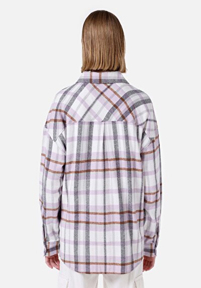 اعرض التفاصيل لـ قميص مريح رقبة منقوشة نسائي أرجواني كم طويل قميص