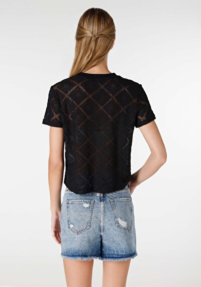 اعرض التفاصيل لـ أسود للنساء تي شيرت بأكمام قصيرة