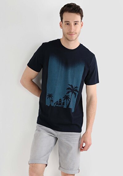 اعرض التفاصيل لـ أزرق بحري للرجال تي شيرت بأكمام قصيرة