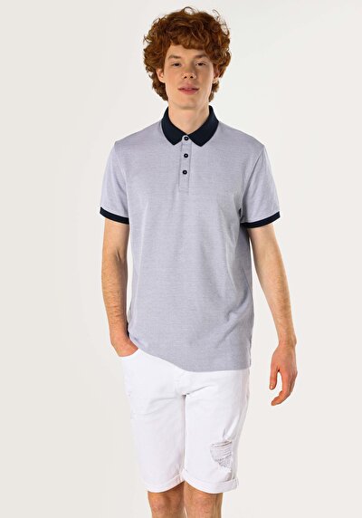 صورة من عادي قصة بولو رقبة جاكار رجالي رمادي كم قصير تي شيرت