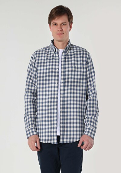 اعرض التفاصيل لـ أزرق للرجال قميص  كم طويل