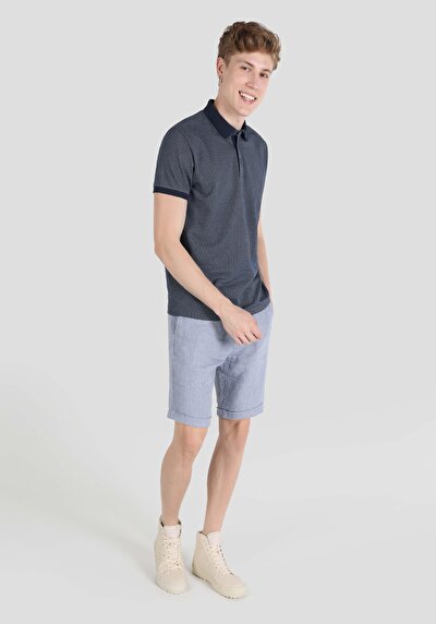 اعرض التفاصيل لـ عادي رقبة بولو جاكار رجالي أزرق كحلي كم قصير تي شيرت