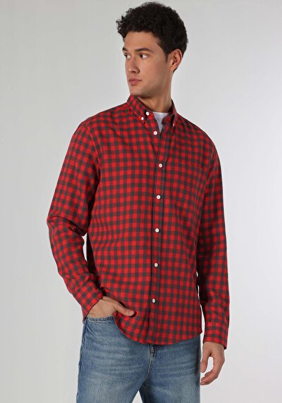 اعرض التفاصيل لـ أحمر للرجال قميص  كم طويل