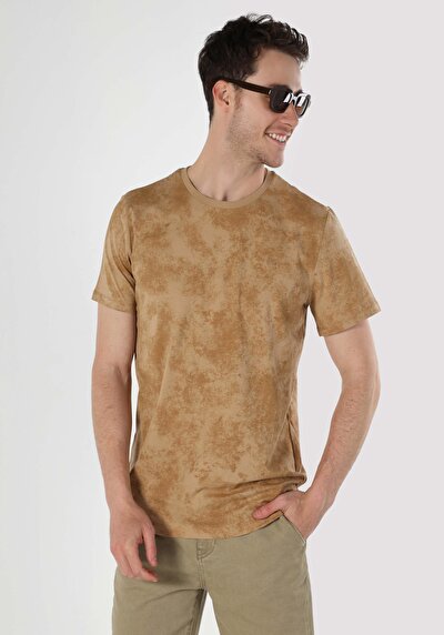 صورة من قصة عادية رقبة مستديرة مطبوعة رجالي بني كم قصير تي شيرت