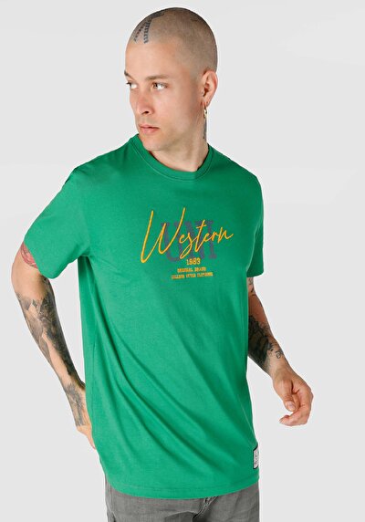 صورة من عادي مقاس برقبة مستديرة رجالي أخضر كم قصير تي شيرت