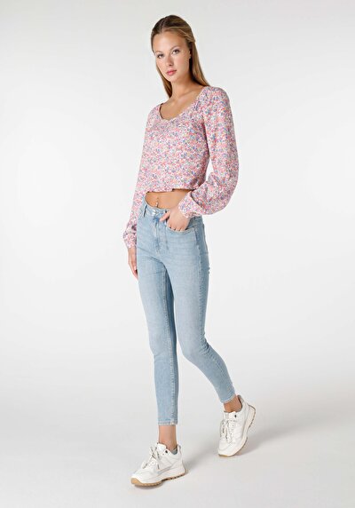 صورة من ضيق  خصر عالي ضيق الساق نسائي نيلي جينز