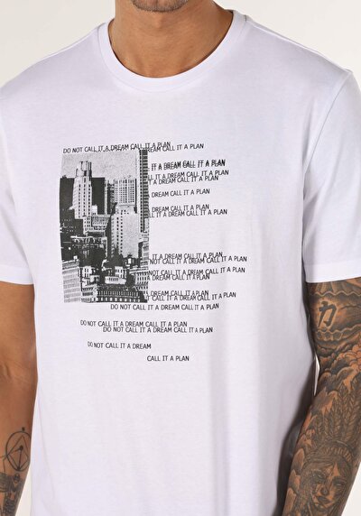 اعرض التفاصيل لـ   رقبة مستديرة مستقيم تي شيرت أبيض بأكمام قصيرة للرجال