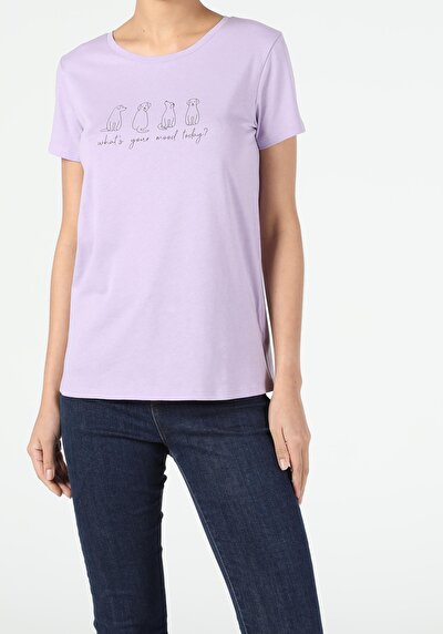 اعرض التفاصيل لـ أرجواني للنساء تي شيرت بأكمام قصيرة