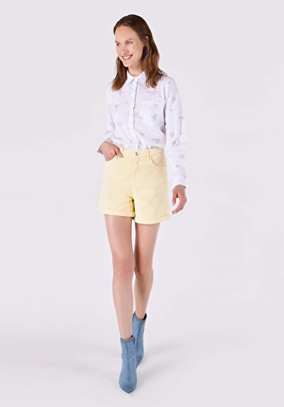 صورة من أمي قصيرة خصر عالي نسائي شورت جان بني فاتح