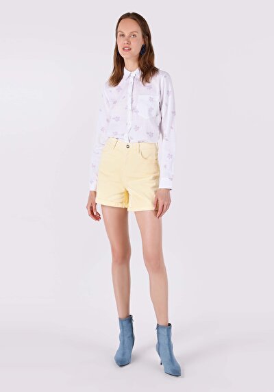 صورة من أمي قصيرة خصر عالي نسائي شورت جان بني فاتح