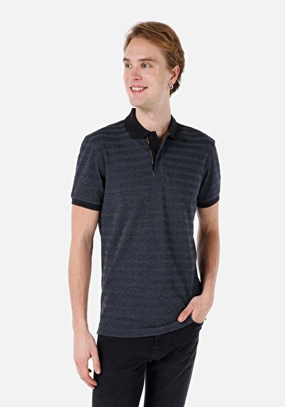 صورة من ياقة بولو عادية مقاس مخطط للرجال أنثراسايت كم قصير تي شيرت