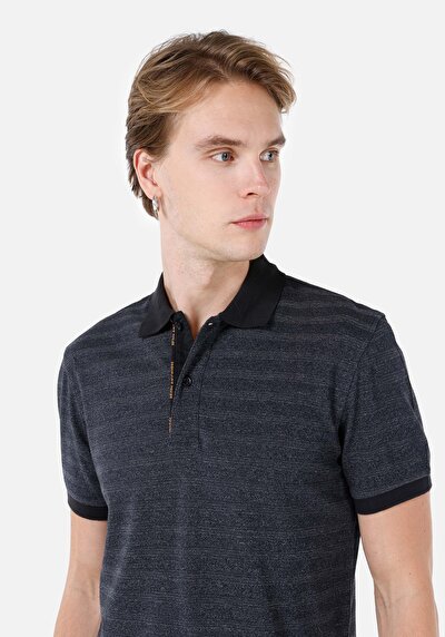 صورة من ياقة بولو عادية مقاس مخطط للرجال أنثراسايت كم قصير تي شيرت