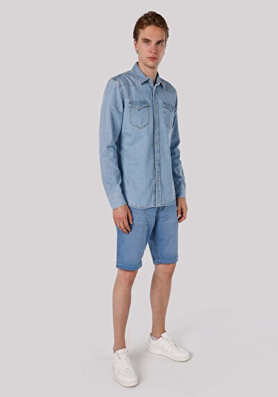 اعرض التفاصيل لـ أزرق فاتح للرجال قميص  كم طويل