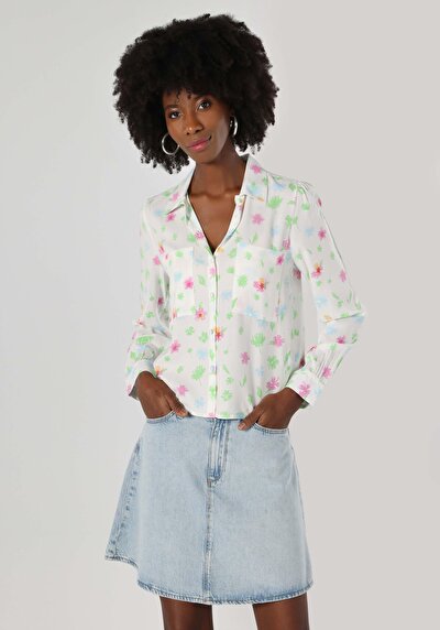 صورة من متعدد الألوان للنساء قميص كم طويل