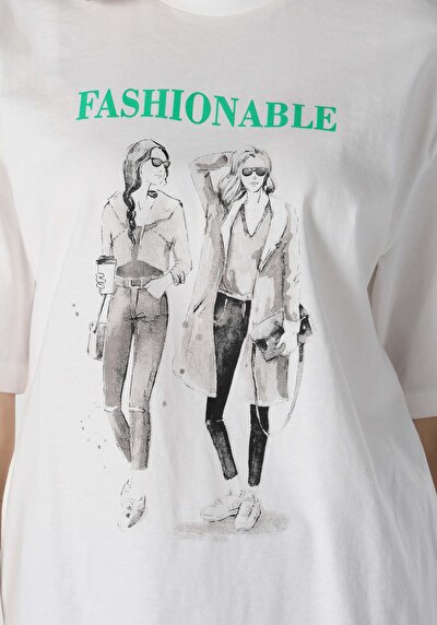 اعرض التفاصيل لـ   رقبة مستديرة مطبوعة نسائية أبيض قصيرة أكمام تي شيرت