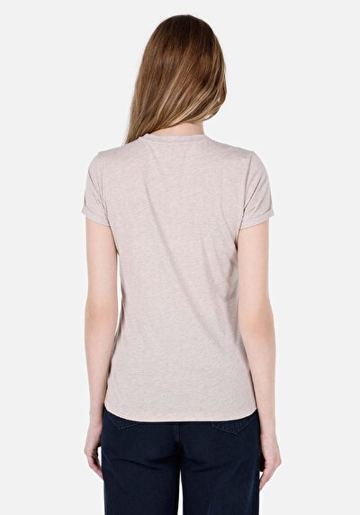 صورة من ضيق قصة رقبة مستديرة نسائي رمادي كم قصير تي شيرت