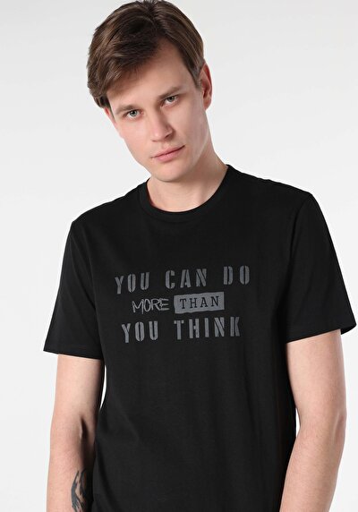 صورة من عادي مقاس رقبة مستديرة مستقيم رجالي أسود كم قصير تي شيرت