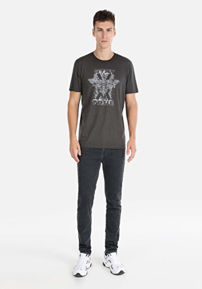 اعرض التفاصيل لـ عادي قصة رقبة مستديرة رجالي أنثراسايت كم قصير تي شيرت