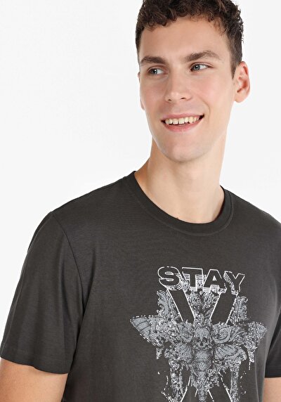 اعرض التفاصيل لـ عادي قصة رقبة مستديرة رجالي أنثراسايت كم قصير تي شيرت