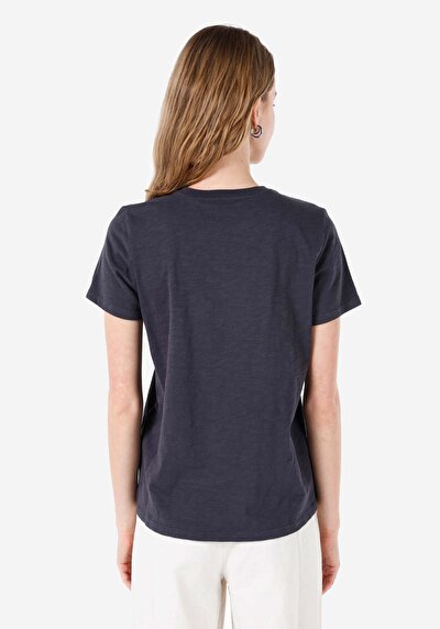 اعرض التفاصيل لـ  عادي رقبة مستديرة تي شيرت نسائي أنثراسايت بأكمام قصيرة