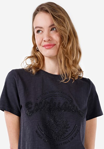 صورة من عادي رقبة مستديرة تي شيرت نسائي أنثراسايت بأكمام قصيرة