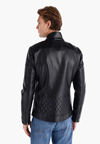 اعرض التفاصيل لـ أسود للرجال جاكيت جلد