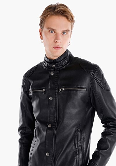 اعرض التفاصيل لـ أسود للرجال جاكيت جلد
