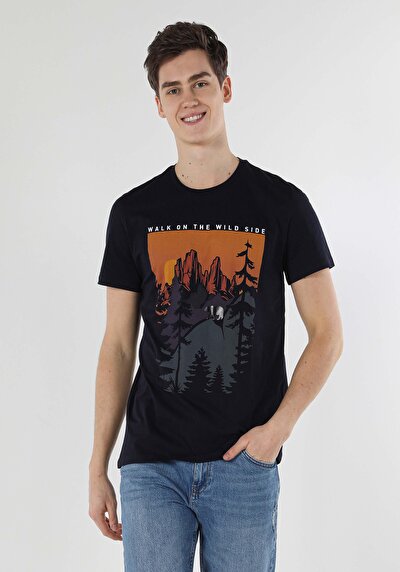 اعرض التفاصيل لـ أزرق بحري للرجال تي شيرت بأكمام قصيرة