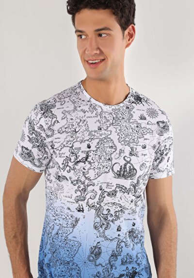 اعرض التفاصيل لـ   رقبة مستديرة مطبوعة للرجال أبيض بأكمام قصيرة تي شيرت