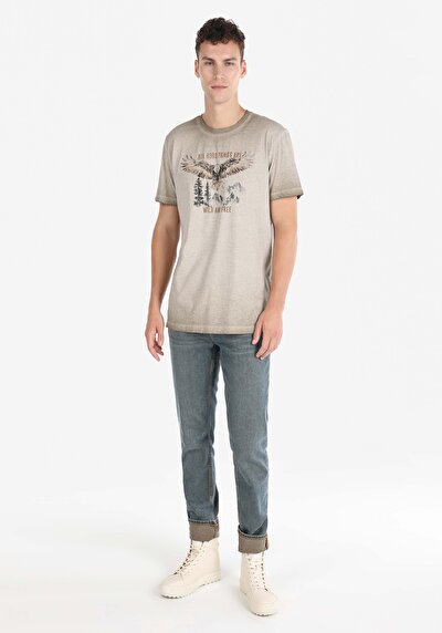 صورة من عادي قصة رقبة مستديرة تي شيرت رجالي بيج بأكمام قصيرة