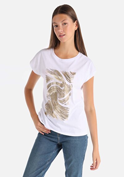 صورة من أبيض للنساء تي شيرت بأكمام قصيرة