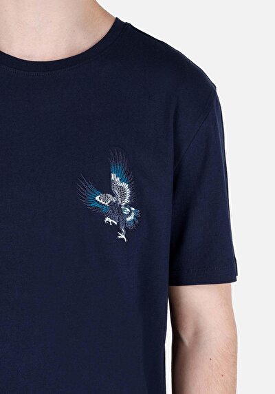 اعرض التفاصيل لـ   رقبة مستديرة مستقيم رجالي أزرق كحلي كم قصير تي شيرت