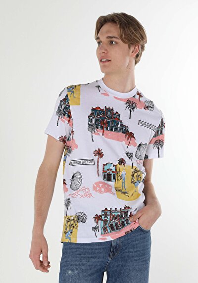 اعرض التفاصيل لـ أبيض للرجال تي شيرت بأكمام قصيرة