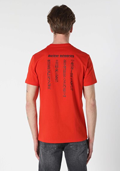 صورة من رقبة مستديرة مستقيم رجالي أحمر كم قصير تي شيرت