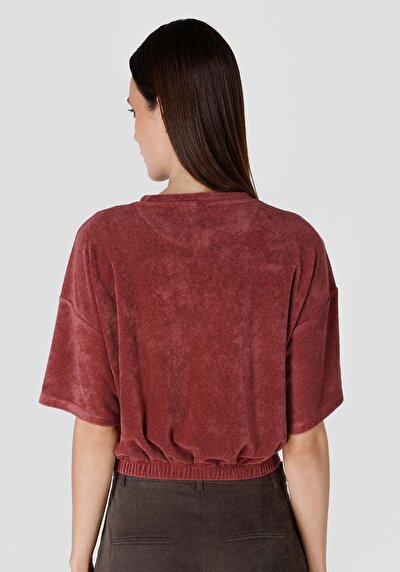 اعرض التفاصيل لـ عادي مقاس رقبة مستديرة نسائي أحمر كم قصير تي شيرت