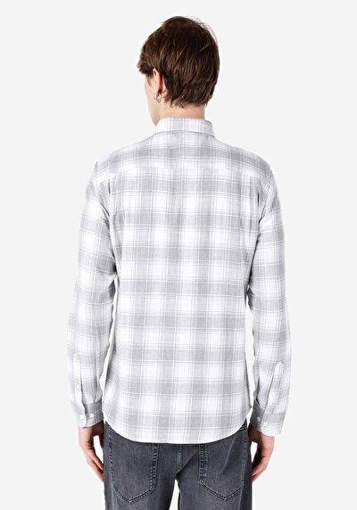 صورة من قميص نحيف رقبة منقوشة رجالي رمادي كم طويل قميص