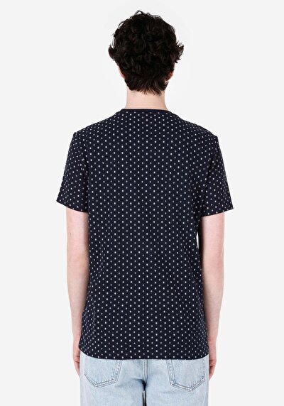 صورة من رقبة مستديرة مطبوعة رجالي أزرق كحلي كم قصير تي شيرت