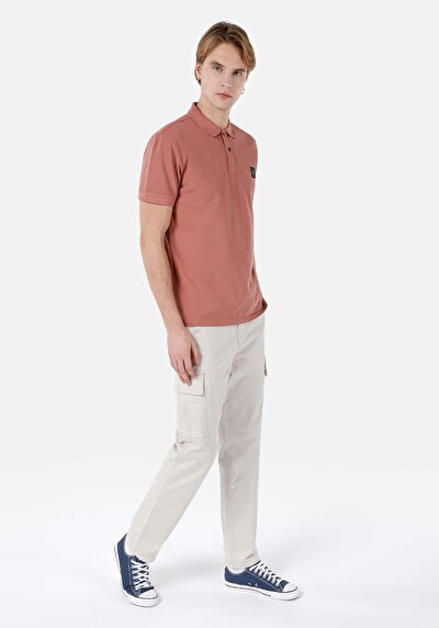 صورة من ياقة بولو عادية مستقيمة رجالي وردي كم قصير تي شيرت