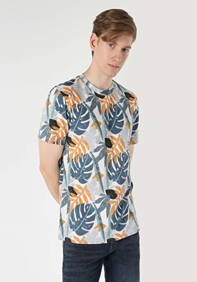 صورة من   رقبة مستديرة مطبوعة رجالي متعدد الألوان كم قصير تي شيرت