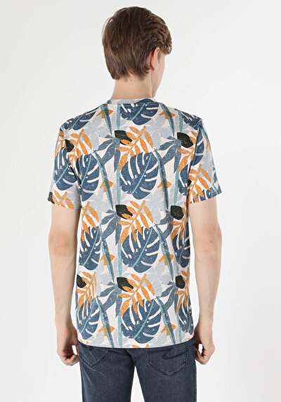 صورة من رقبة مستديرة مطبوعة رجالي متعدد الألوان كم قصير تي شيرت