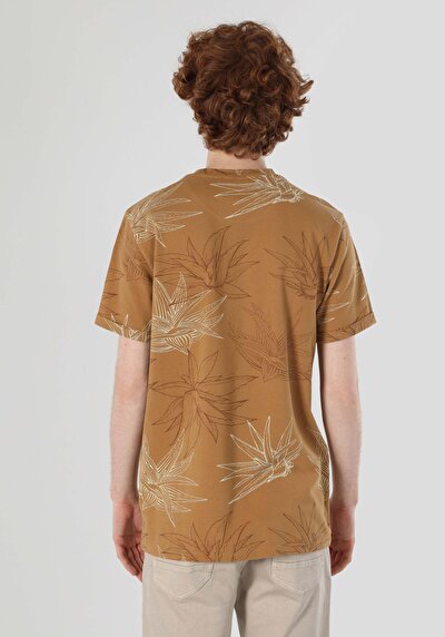 صورة من قصة عادية رقبة مستديرة مطبوعة رجالي بني كم قصير تي شيرت