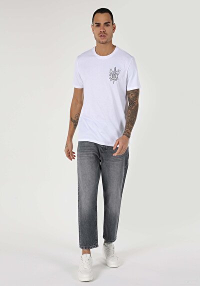 اعرض التفاصيل لـ   رقبة مستديرة مستقيم تي شيرت أبيض بأكمام قصيرة للرجال