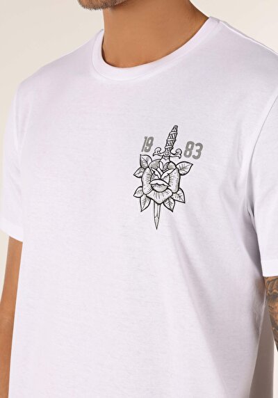 اعرض التفاصيل لـ   رقبة مستديرة مستقيم تي شيرت أبيض بأكمام قصيرة للرجال